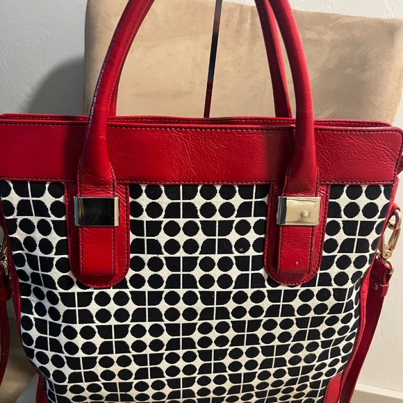 Kate Spade Cornelia Street Noel Blair Tote Fabric and Leather Red Black - Picture 3 of 12
